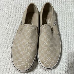 Vans checkered slip on, beige, women’s 9.5.